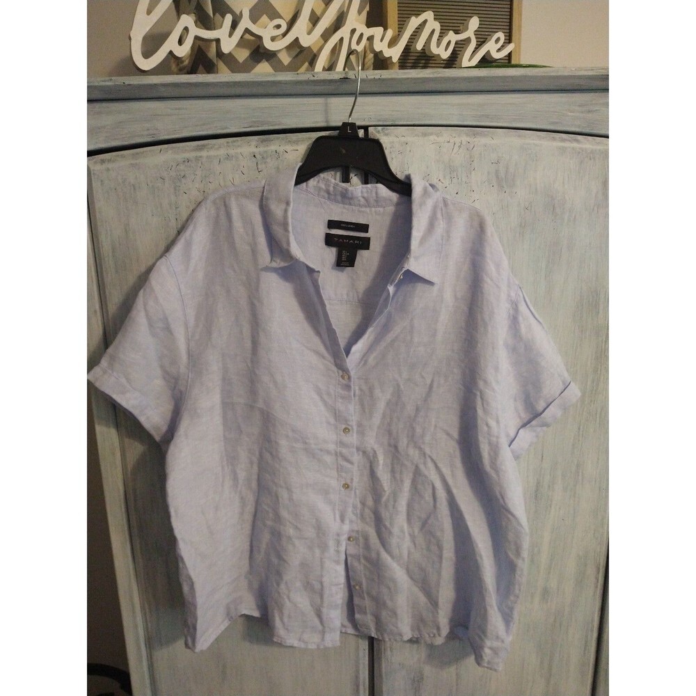 Tahari Casual Light Blue Linen Button-Up Shirt‎ - Picture 2 of 8